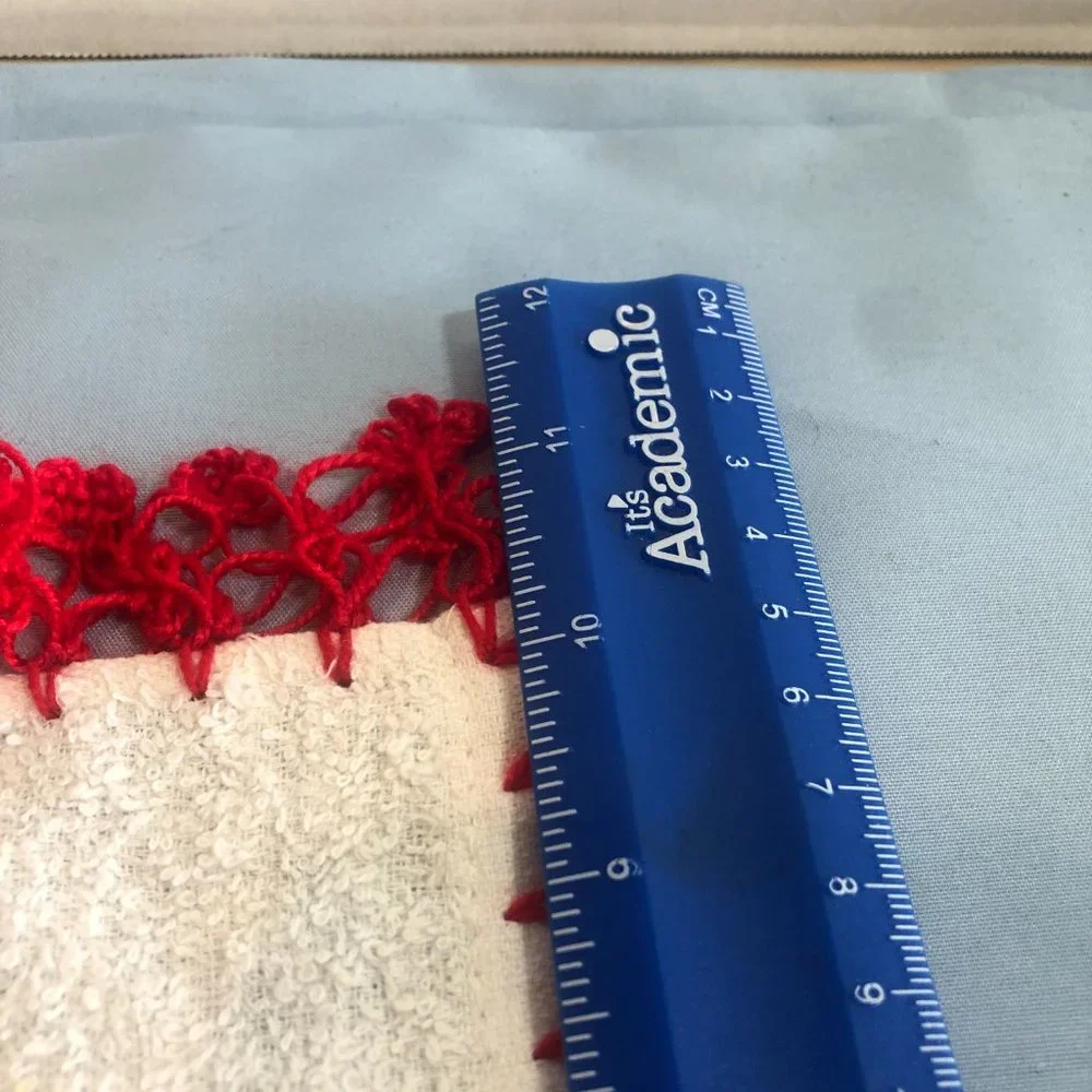 VINTAGE Asatex White Washcloth with Crochet Knit Red Edge #F39